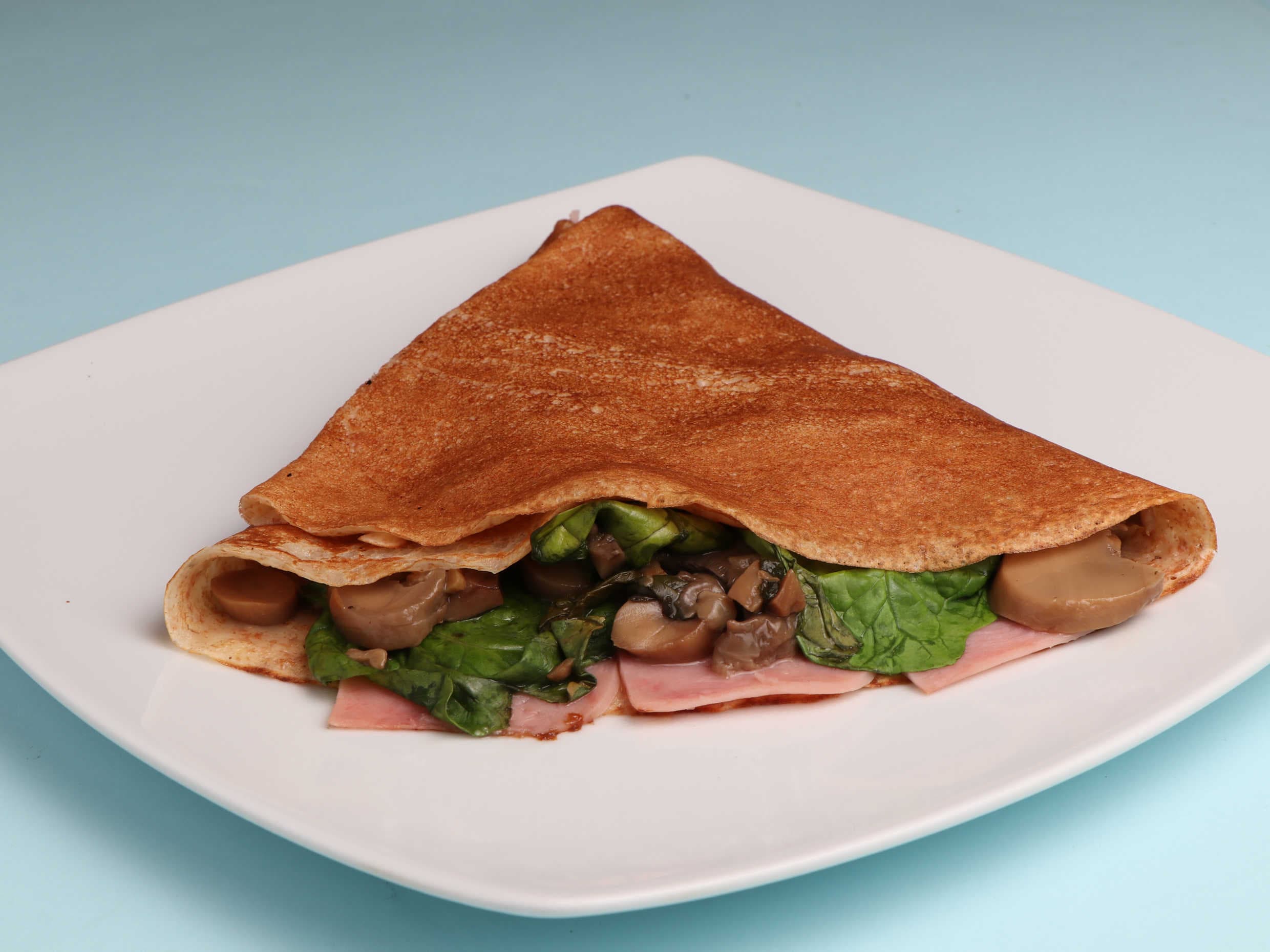 Crepa de Espinacas, Philadelphia, Jamón y Champi