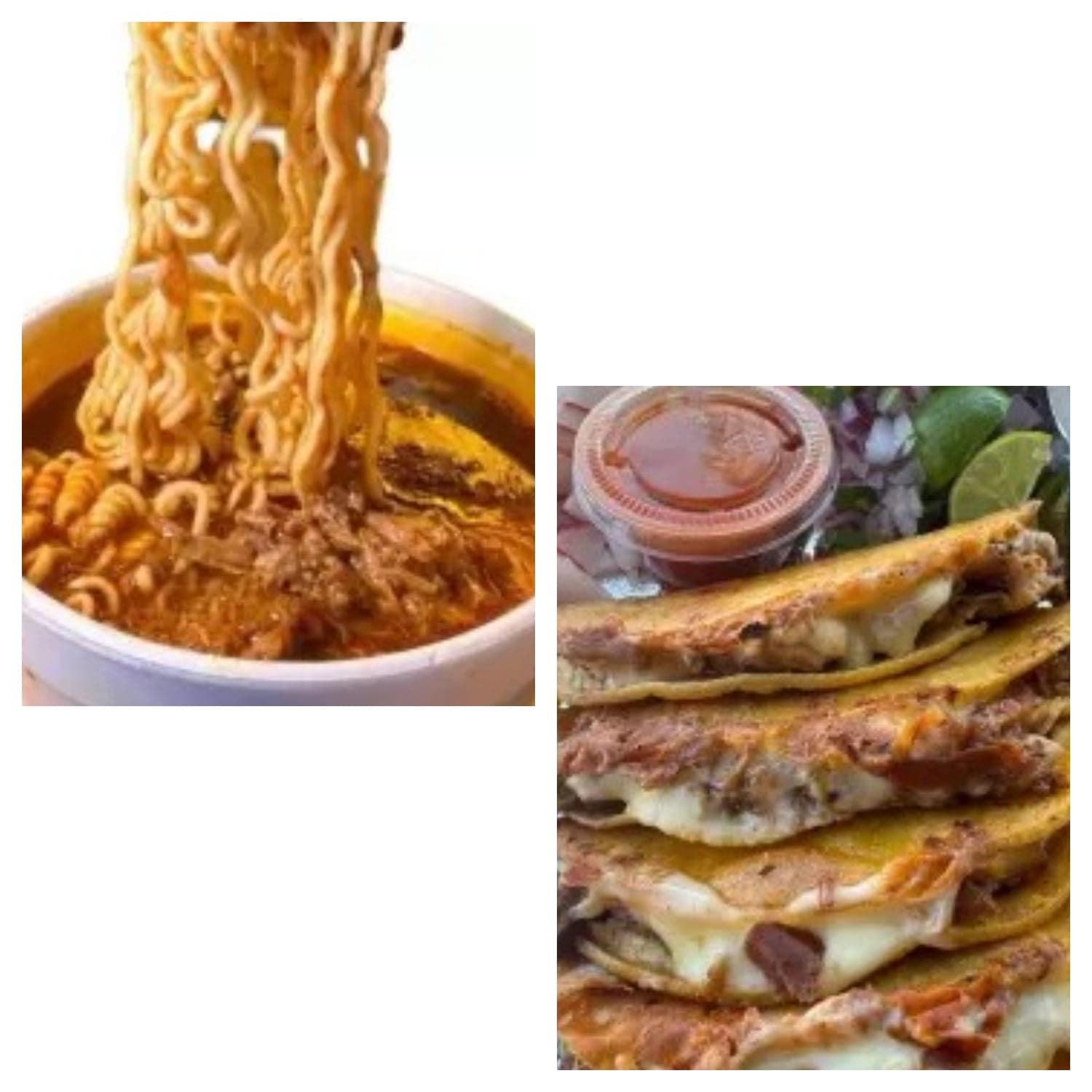 1/2 Orden de 2 Quesabirrias y Ramen 1/2 Litro