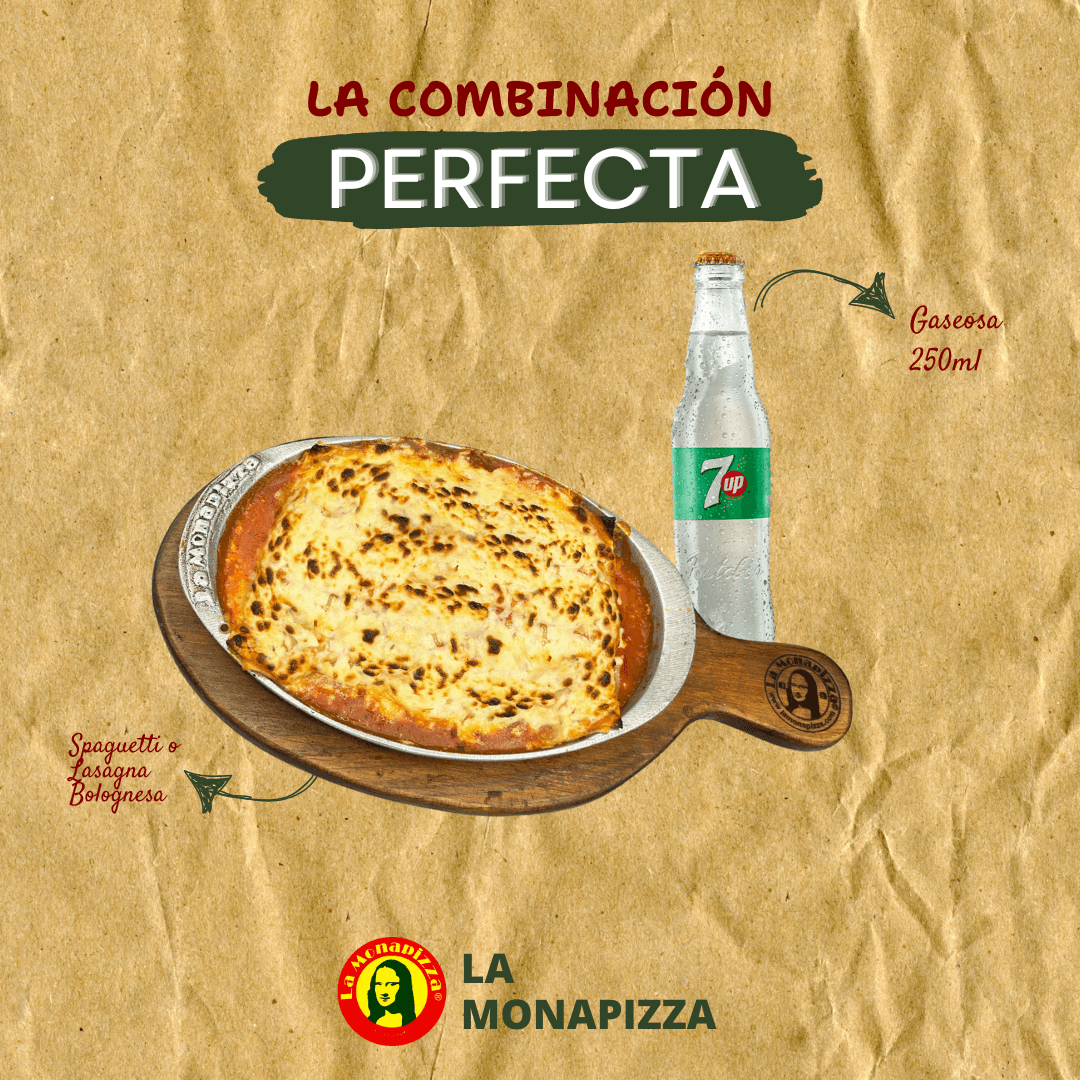 Lasaña o Spaguetti Boloñesa + Gaseosa 250ml