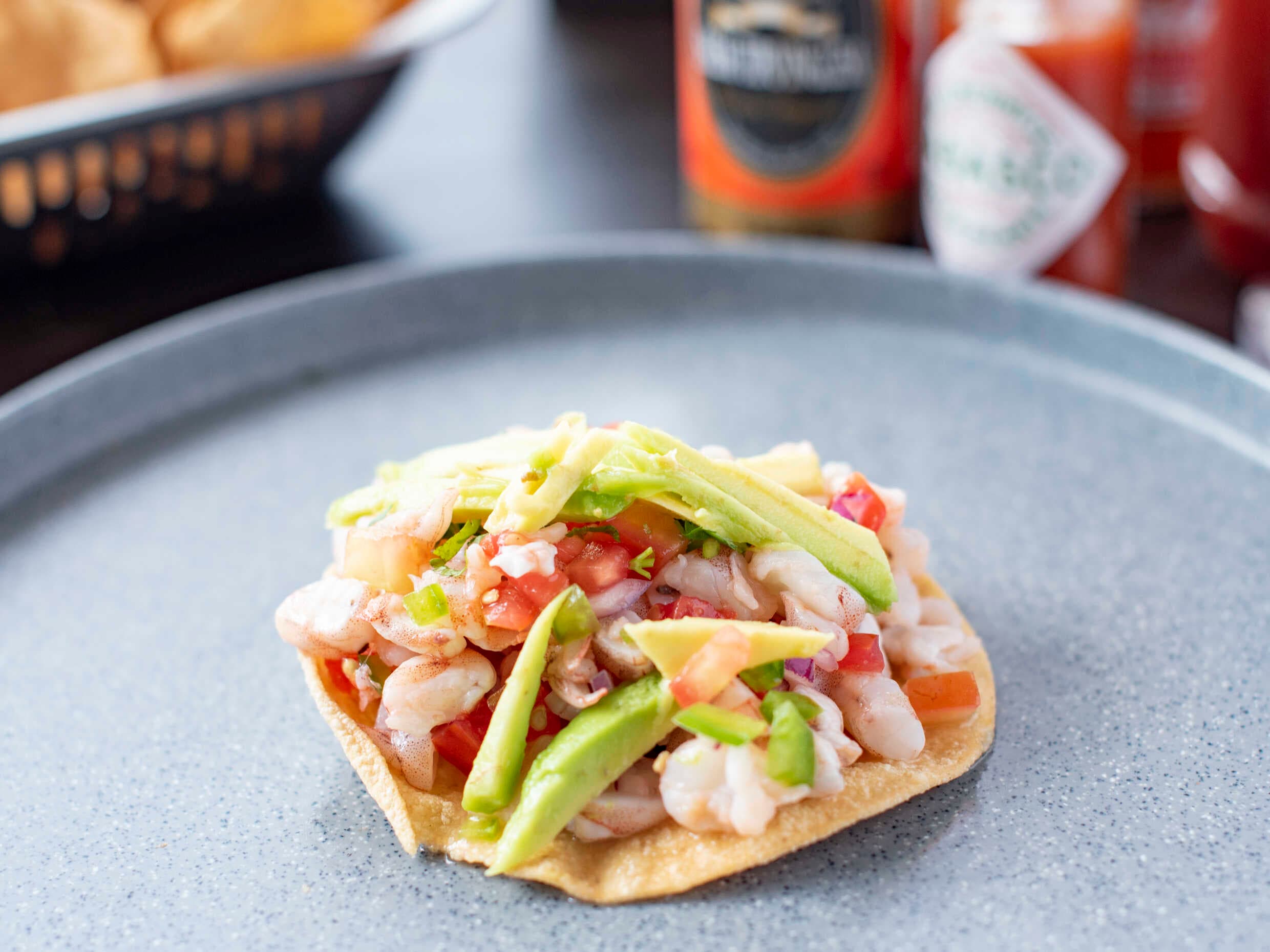 Tostadas de Camarón al Aguachile Chiltepín