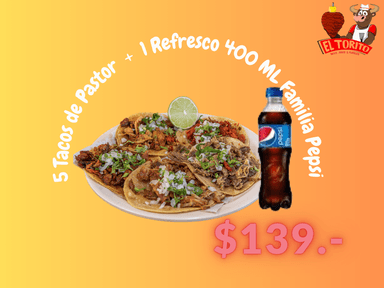 Combo 5 Tacos de Pastor +1 Refresco 400ml