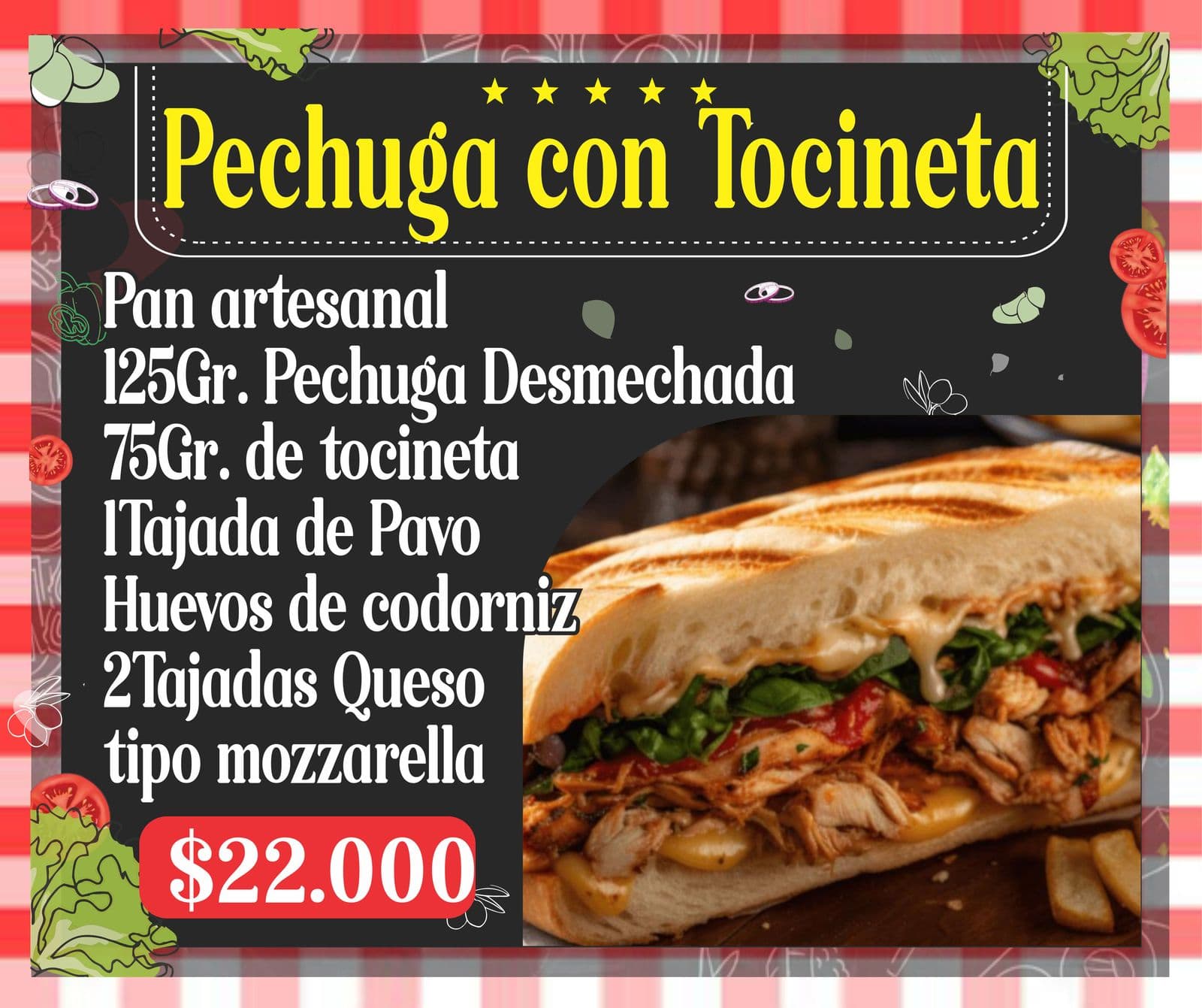 Sándwich Pechuga con Tocineta