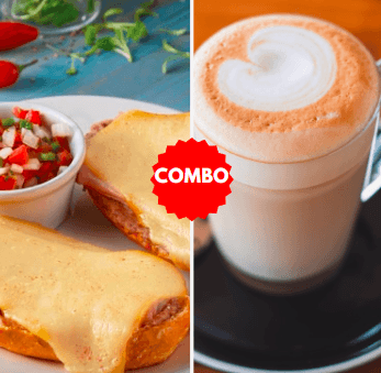 Molletes de Jamón y Capuchino Caliente