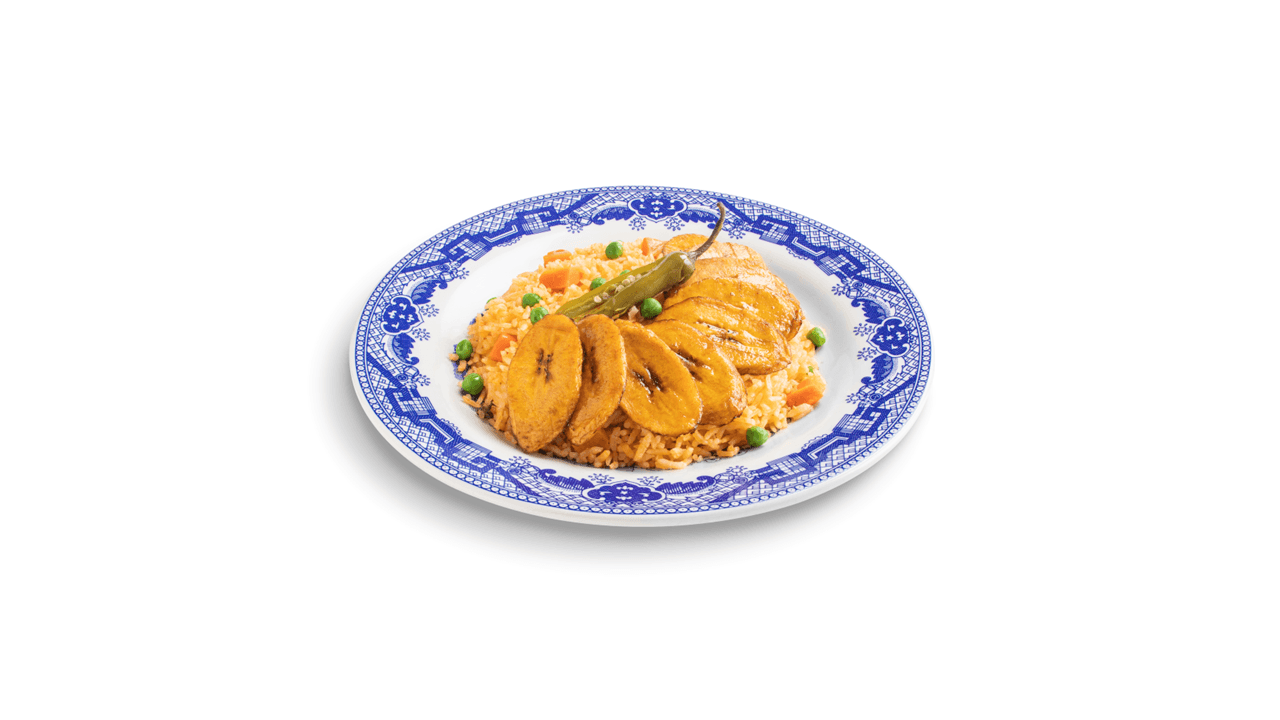 Arroz a la Mexicana con Platano Macho Frito