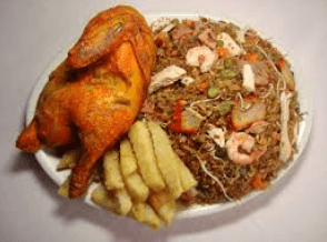 Arroz con 1/4 de Pollo Frito y Papas a la Francesa