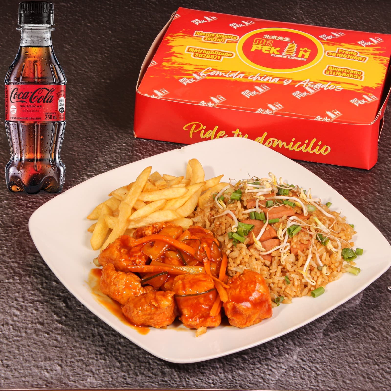Combo Pollo Agridulce + Arroz + Papas +Bebida 250