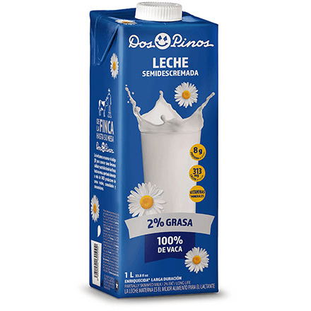 Leche Semidescremada 2% Dos Pinos Tetra Pack 1 l
