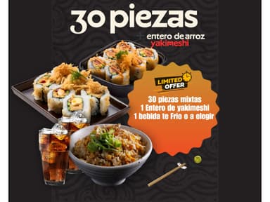 30 Piezas + Entero de Arroz  FRITO + 1 TE FRIOS