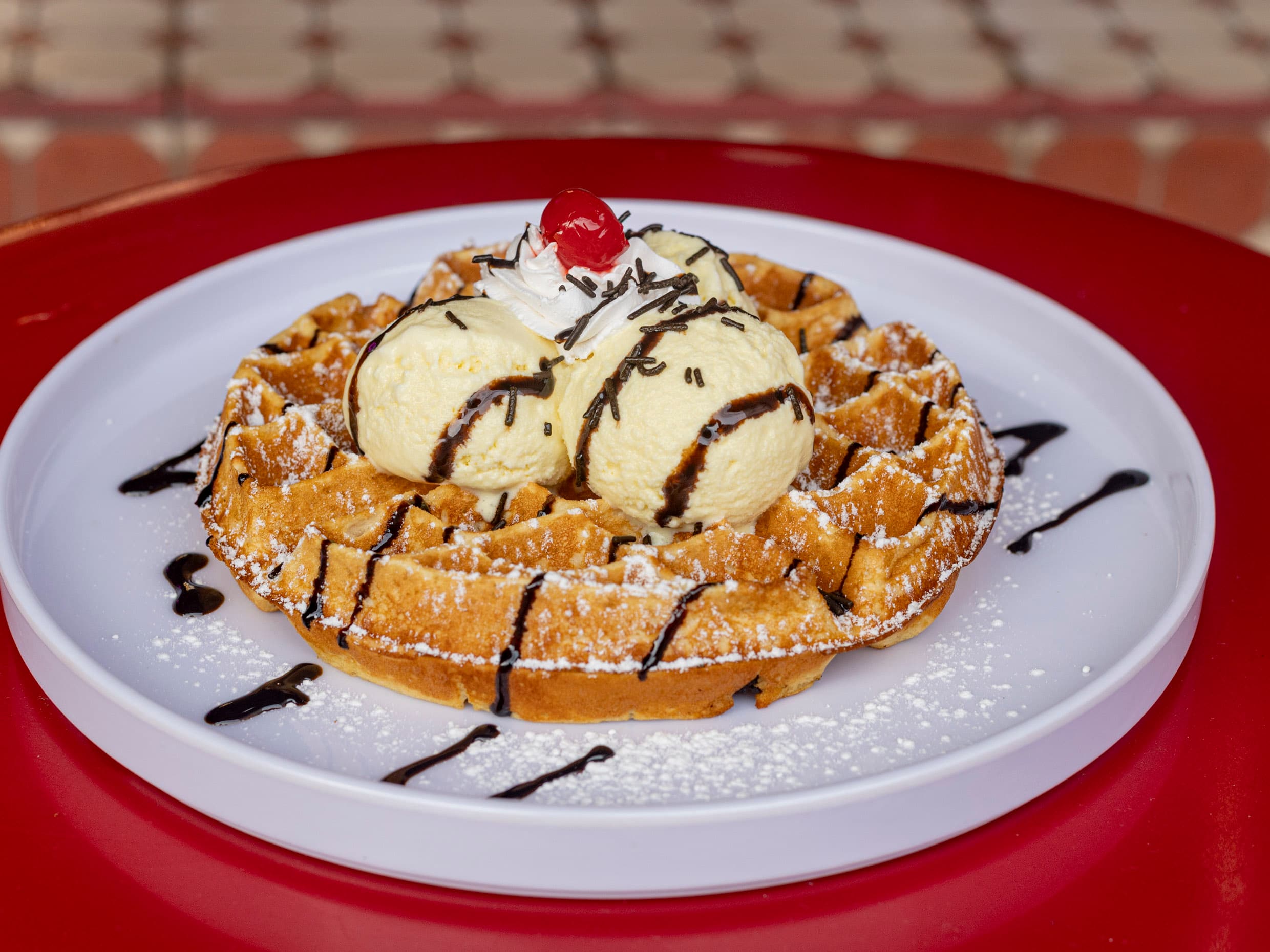 Waffle con helado