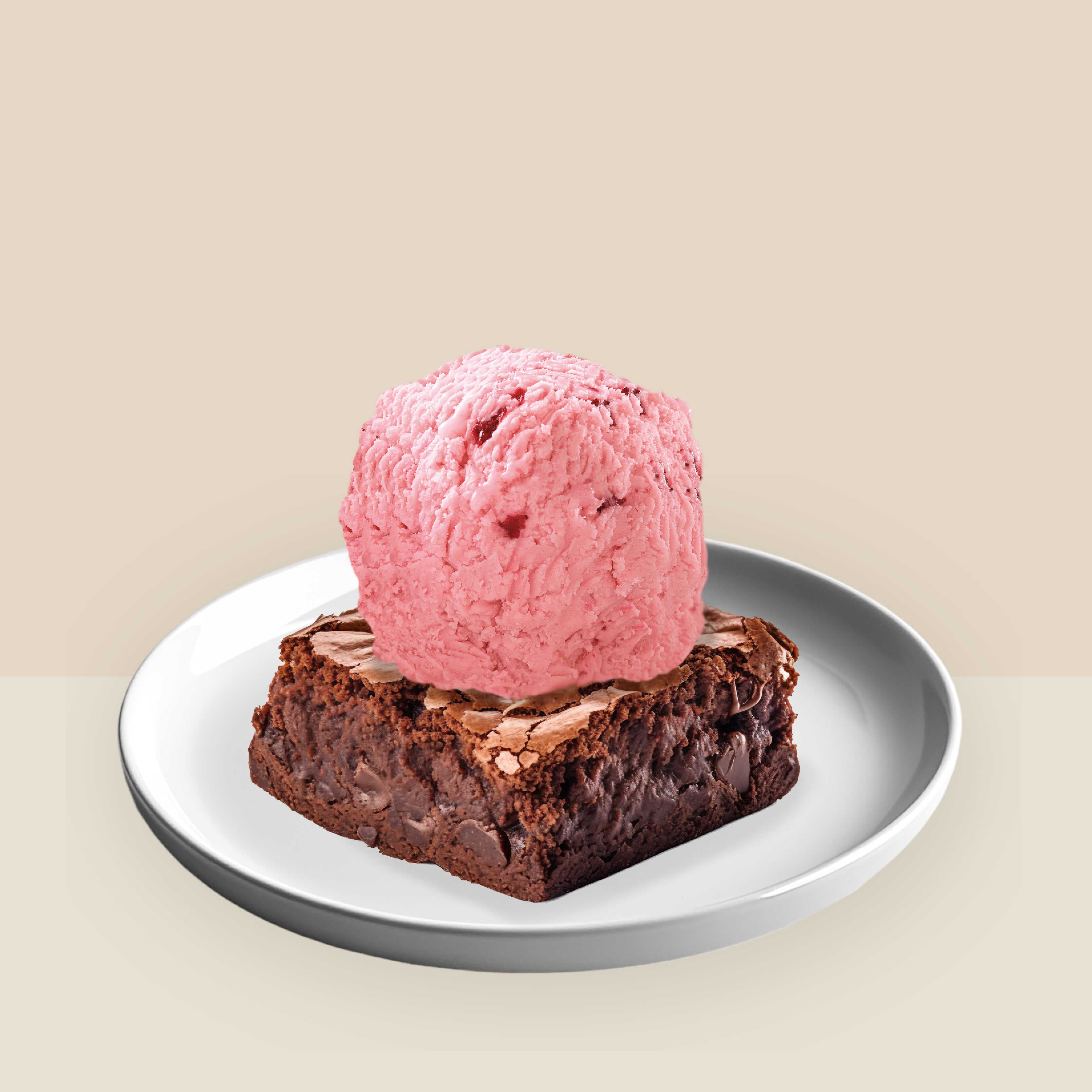 Brownie con Helado de Fresa