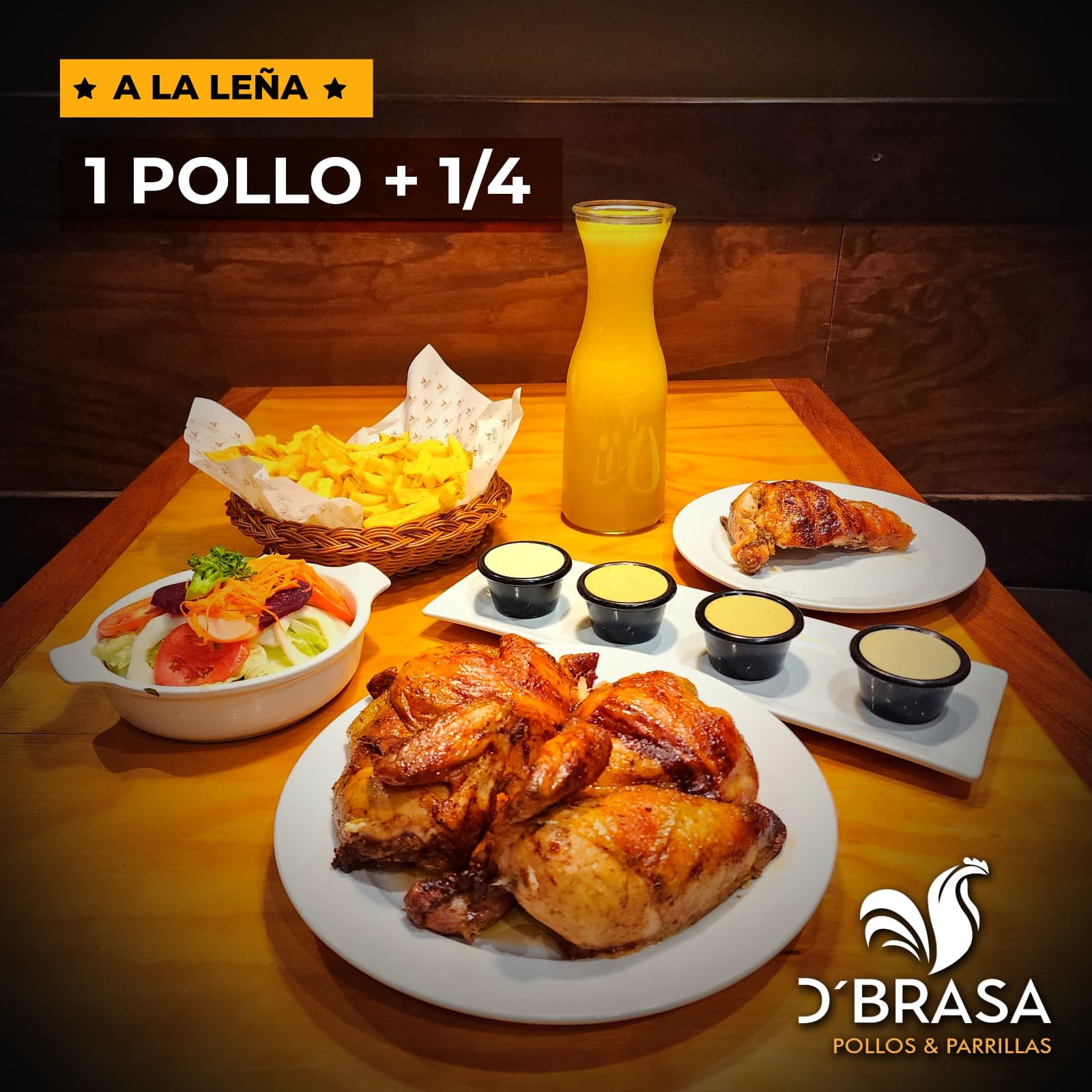 COMBO 1 POLLO + 1/4 POLLO + PAPAS + CHICHA