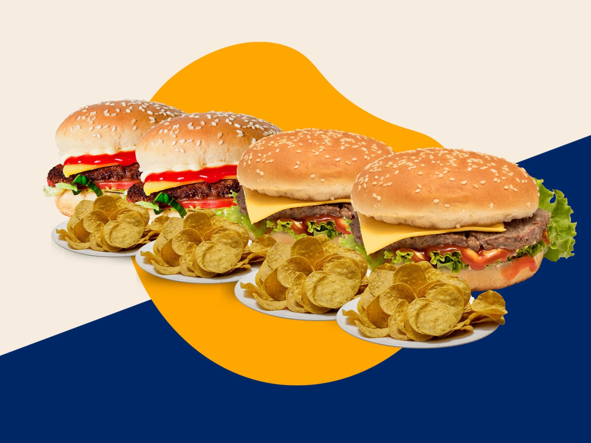 2 Hamburg con Queso+2 Cuartos de Libra+4 Doraditas