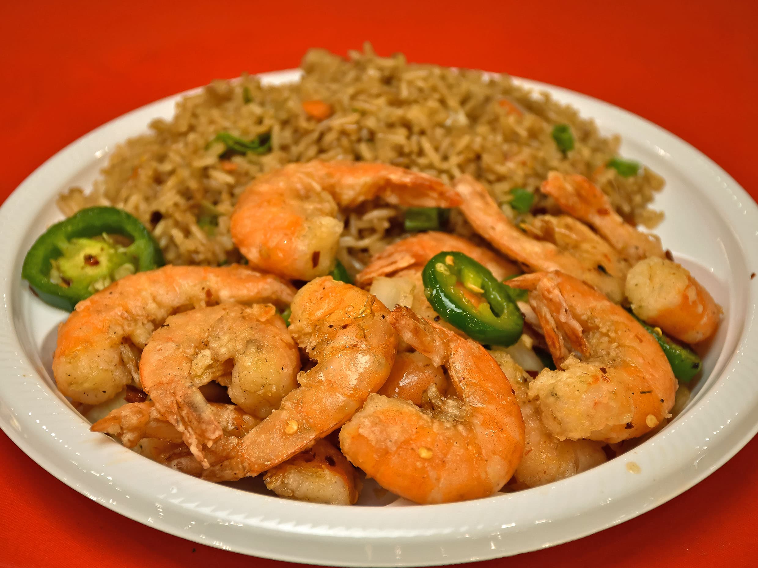 Arroz o Espagueti y Camarón