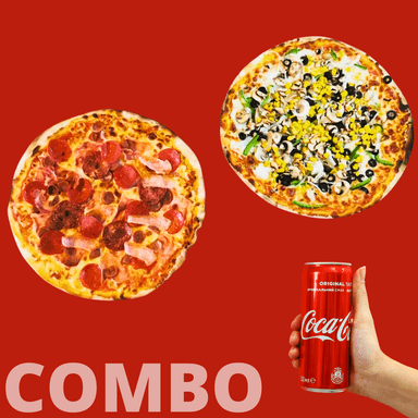 Pizza Bomba + Pizza Vegetariana + 1 Coca 355