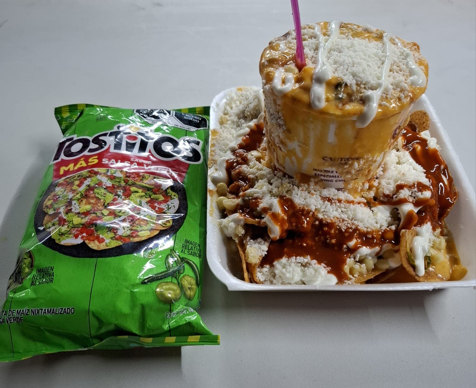 Maruchan con Tostitos Verdes