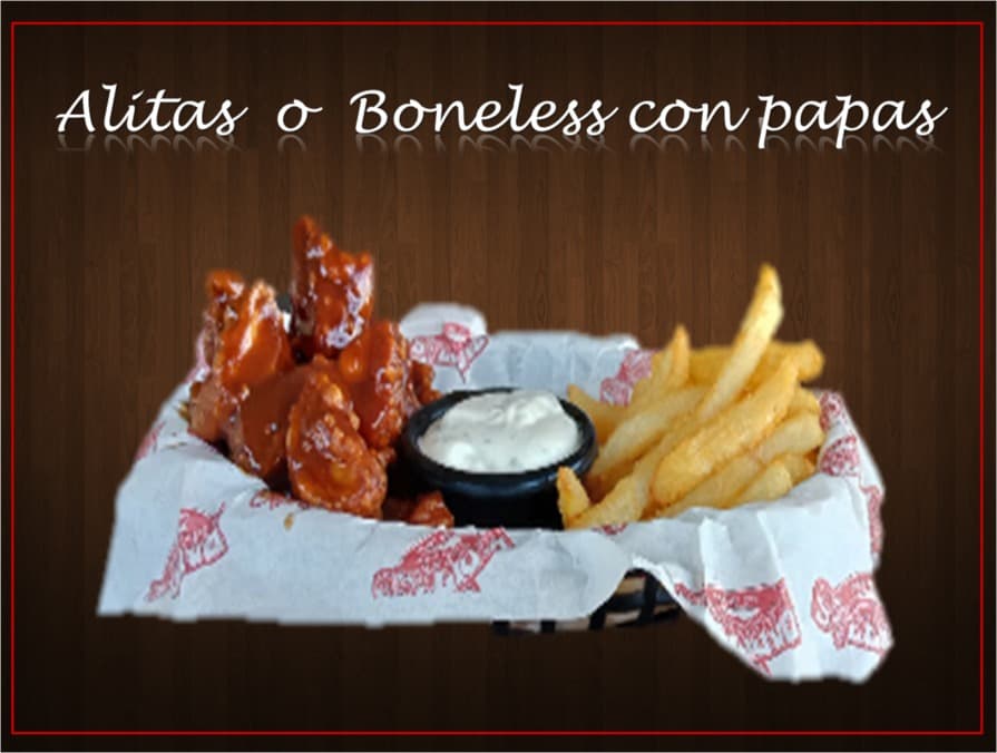 Alitas o Boneless con Papas