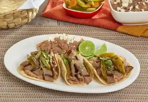 5 Tacos Arrachera + Agua 1 Lt