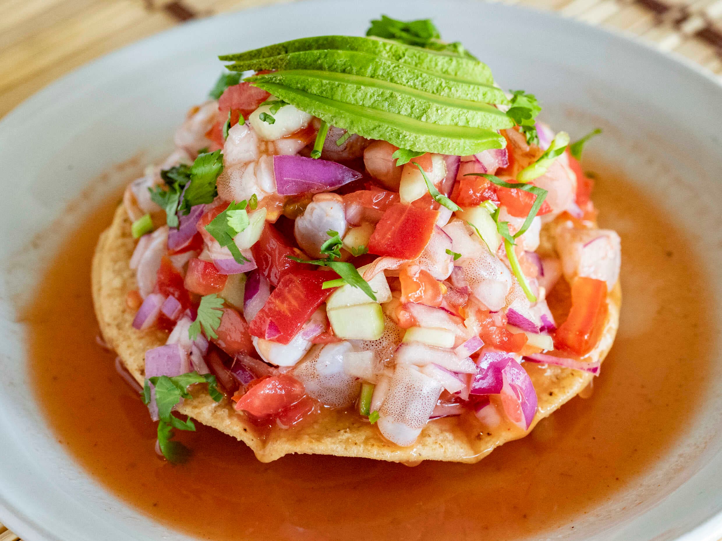Tostada de Ceviche de Camarón