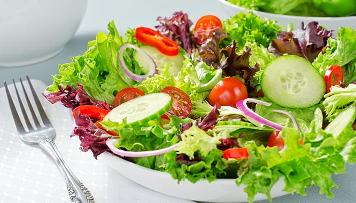 Ensalada del jardín con pechuga de pollo asada