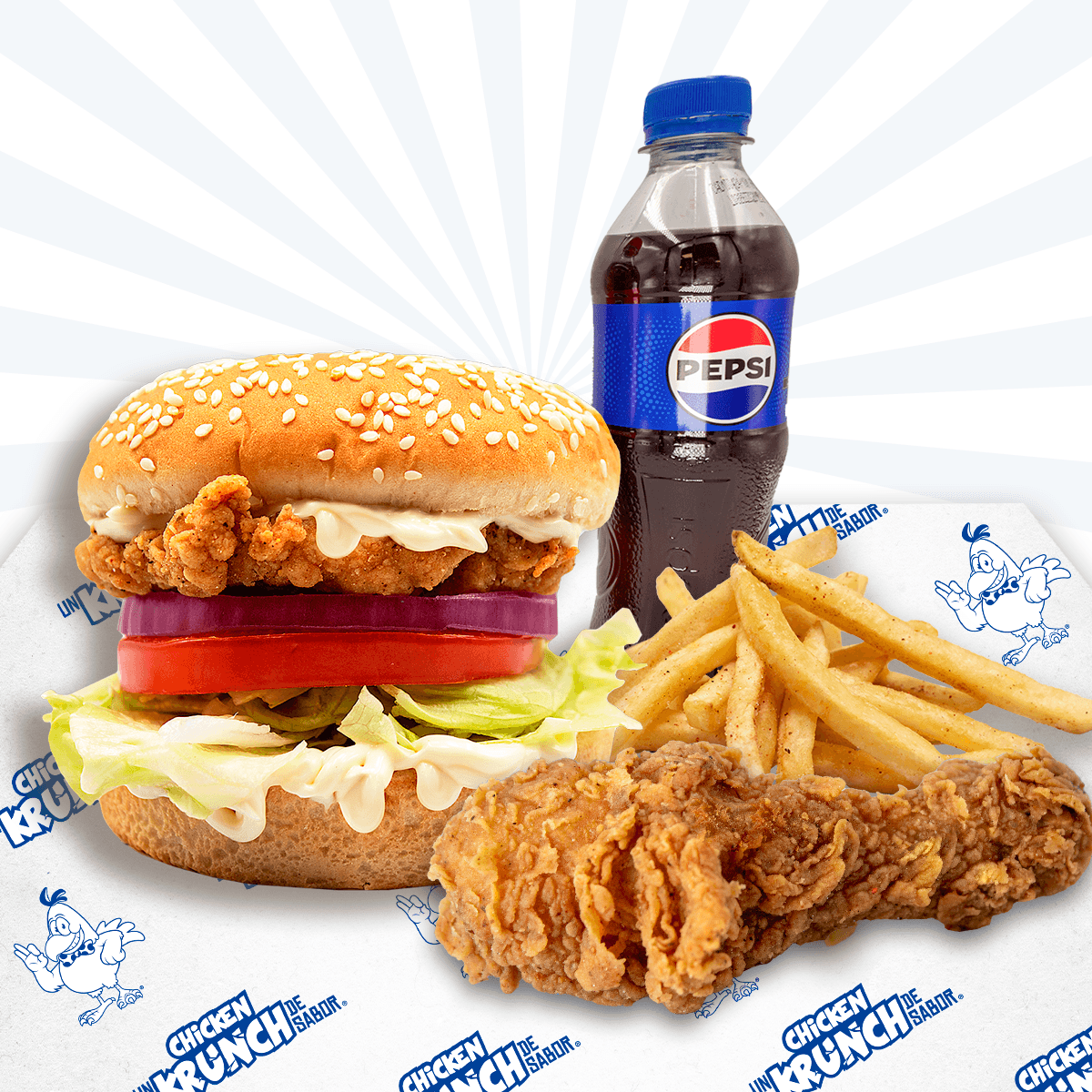 Combo Ind 1 Hamburguesa K, 1 pza Pollo y 150 Papas