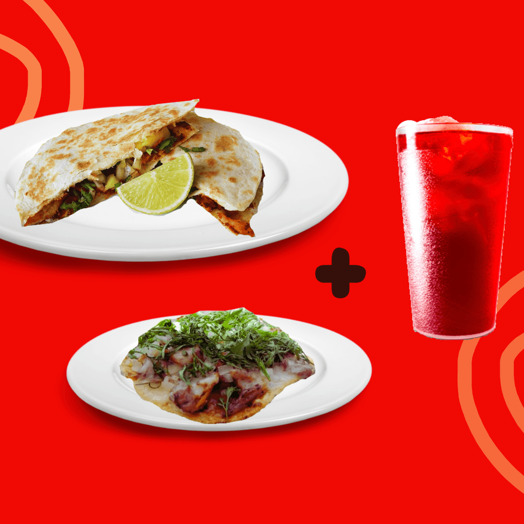 1 Gringa chuleta + 1 Volcan Pastor + 1 Agua Fresca
