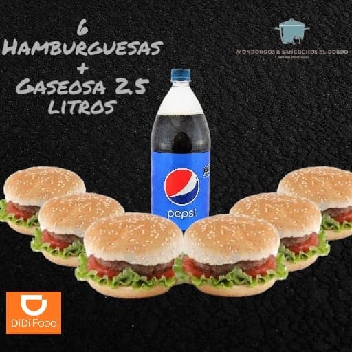 Combo 6 Hamburguesas Artesanales + Gaseosa 2.5lts.