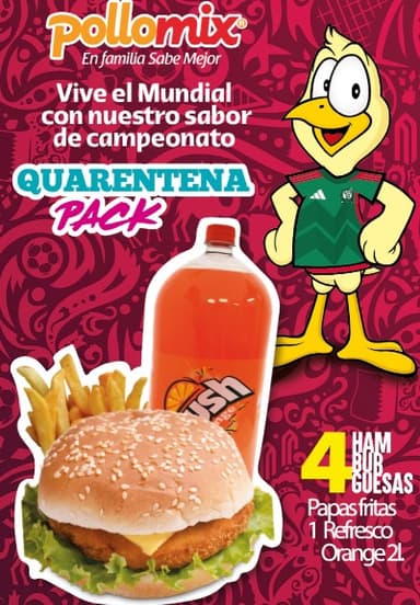 Quarentena (4 Burguers Pollo+Refresco 2 LT+ Papas)