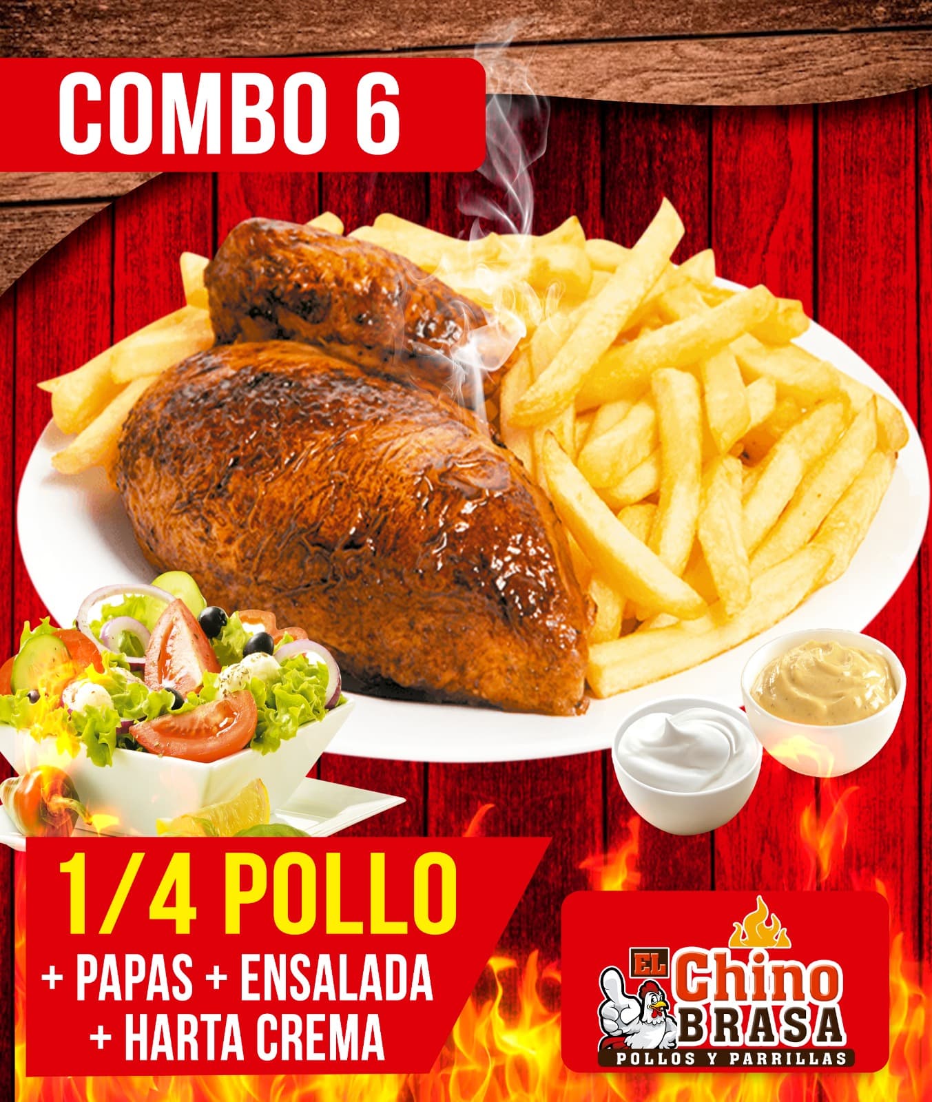 C6: 1/4 Pollo, Papas Fritas más Ensalada