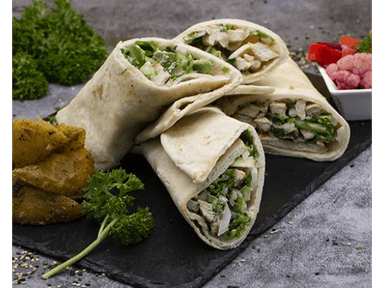 Shawarma de Pollo en Rollo + Papas + Ensalada