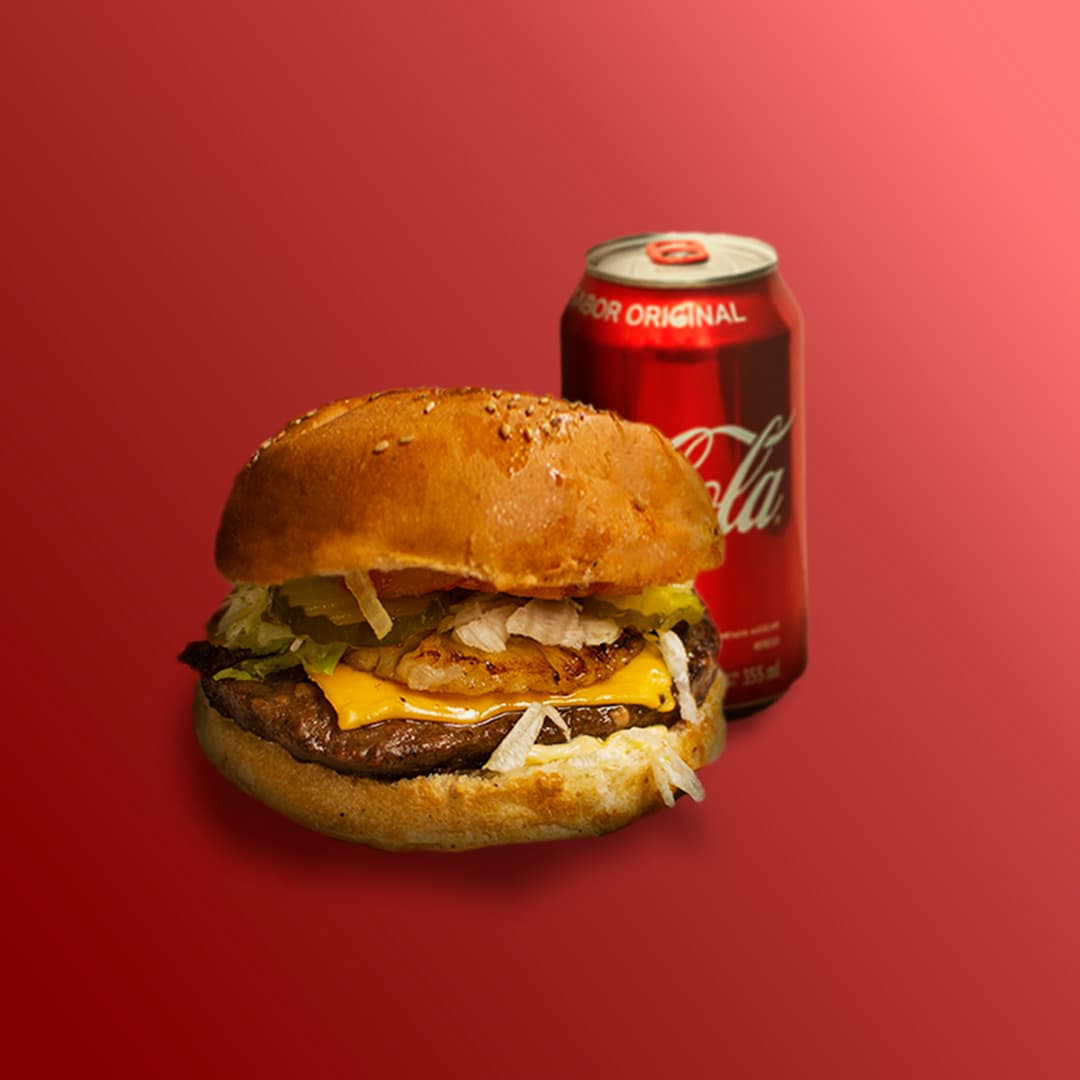 Hamburguesa Hawaiana y Coca Cola lata 355 ml