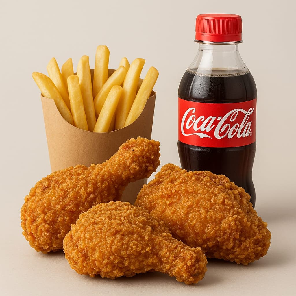 3 piezas de pollo + papas fritas + Coca Cola 355 m