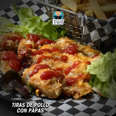 Tiras de Pollo Buffalo con Papas
