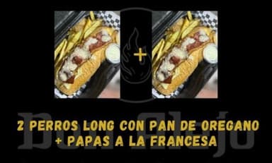 2 Perros Long con Pan de Oregano + Papas
