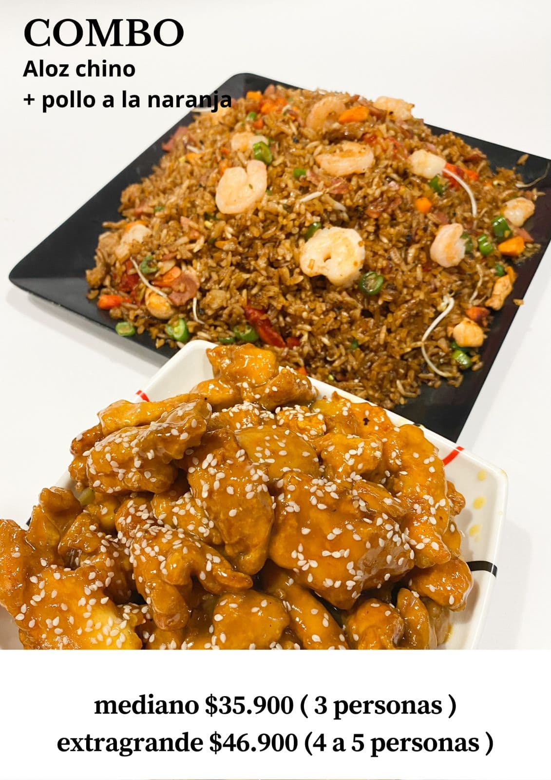 Combo para Tres Aloz Chino + Pollo a la Naranja