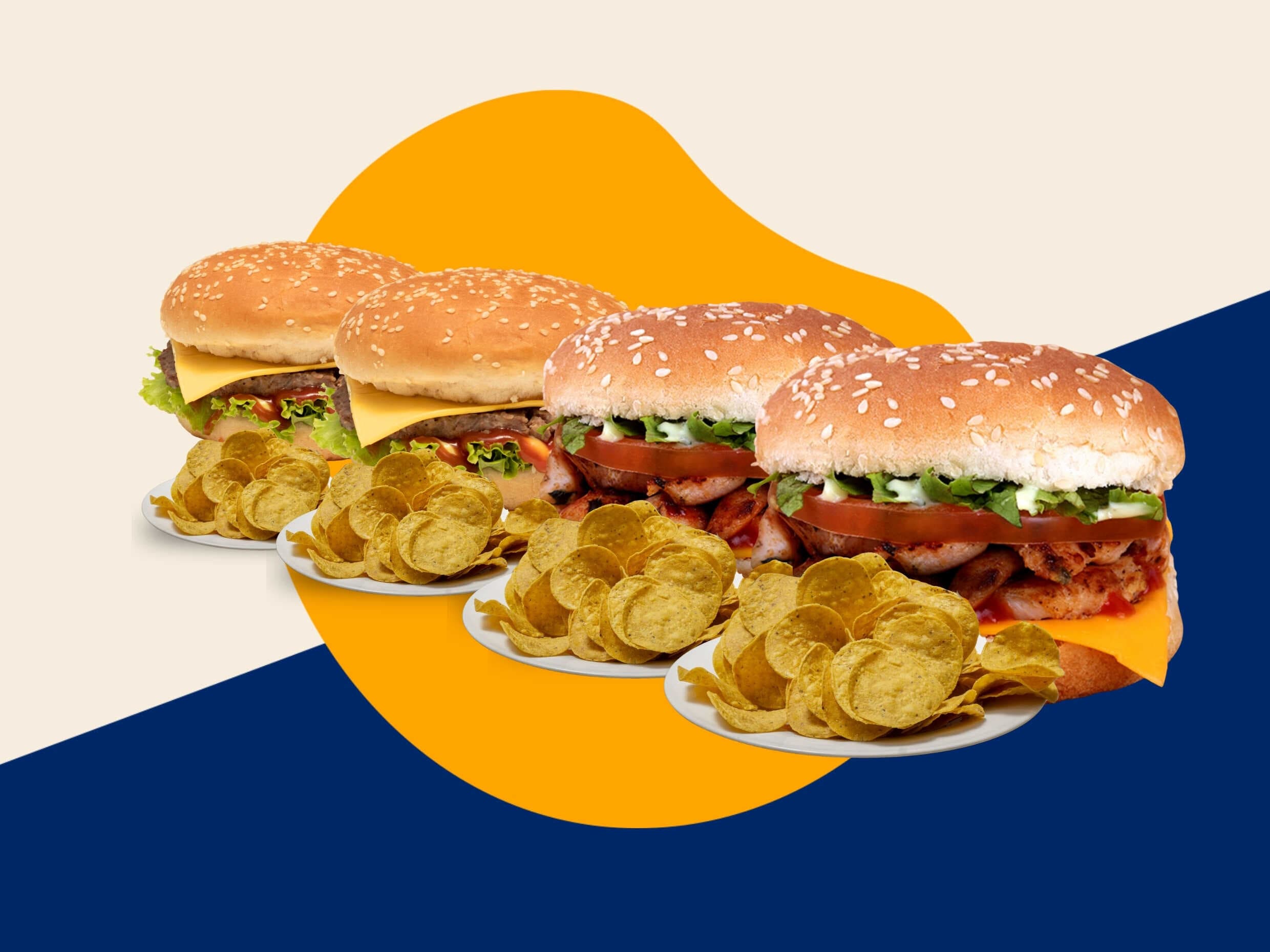 2Hambur con Pollo+2 Hambur 1/4 de Libra+4Doraditas