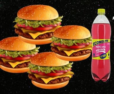 4 Hamburguesas sencillas + Gaseosa Econolitro