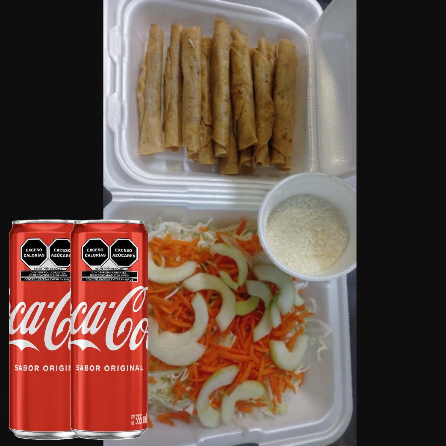 Combo-Coca-Cola 6 Tacos Dorados + 2Refrescos 355ml