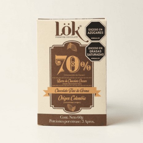 Barra Chocolate Oscuro Lok 70% Fino Aroma X 60gr