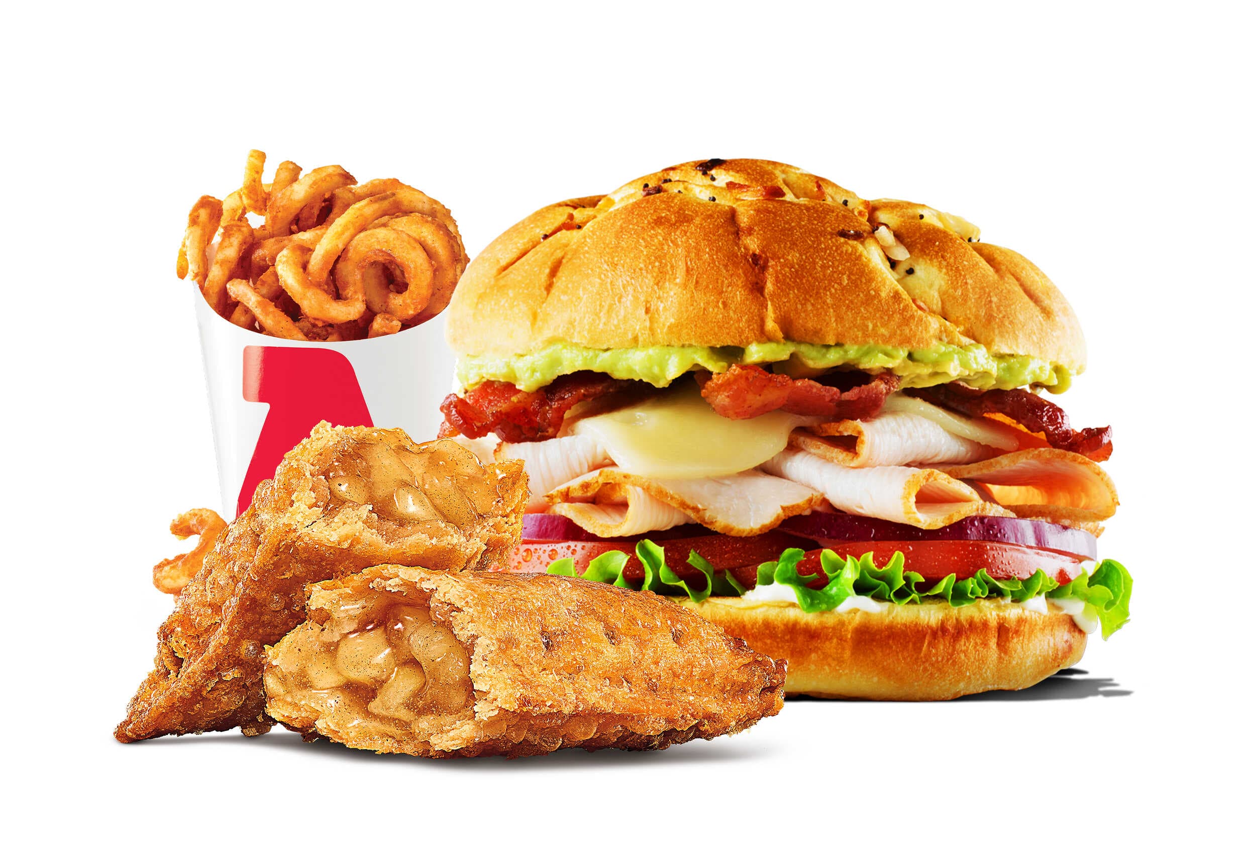 1 Turkey Avocado+1 CurlyFries+1Pastel Manzana