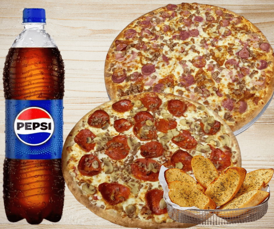Promo Duo Familiar, más Pepsi 2 L, más Pan al Ajo