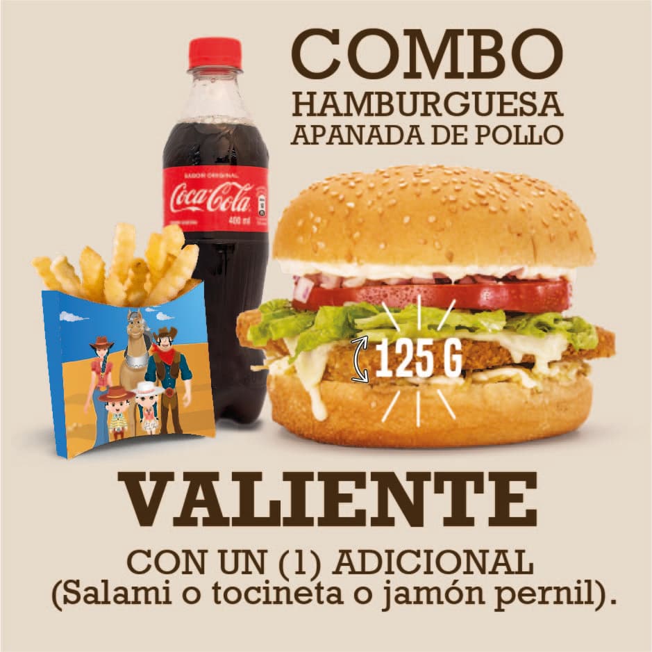 Combo Hamburguesa Apanada de Pollo Valiente