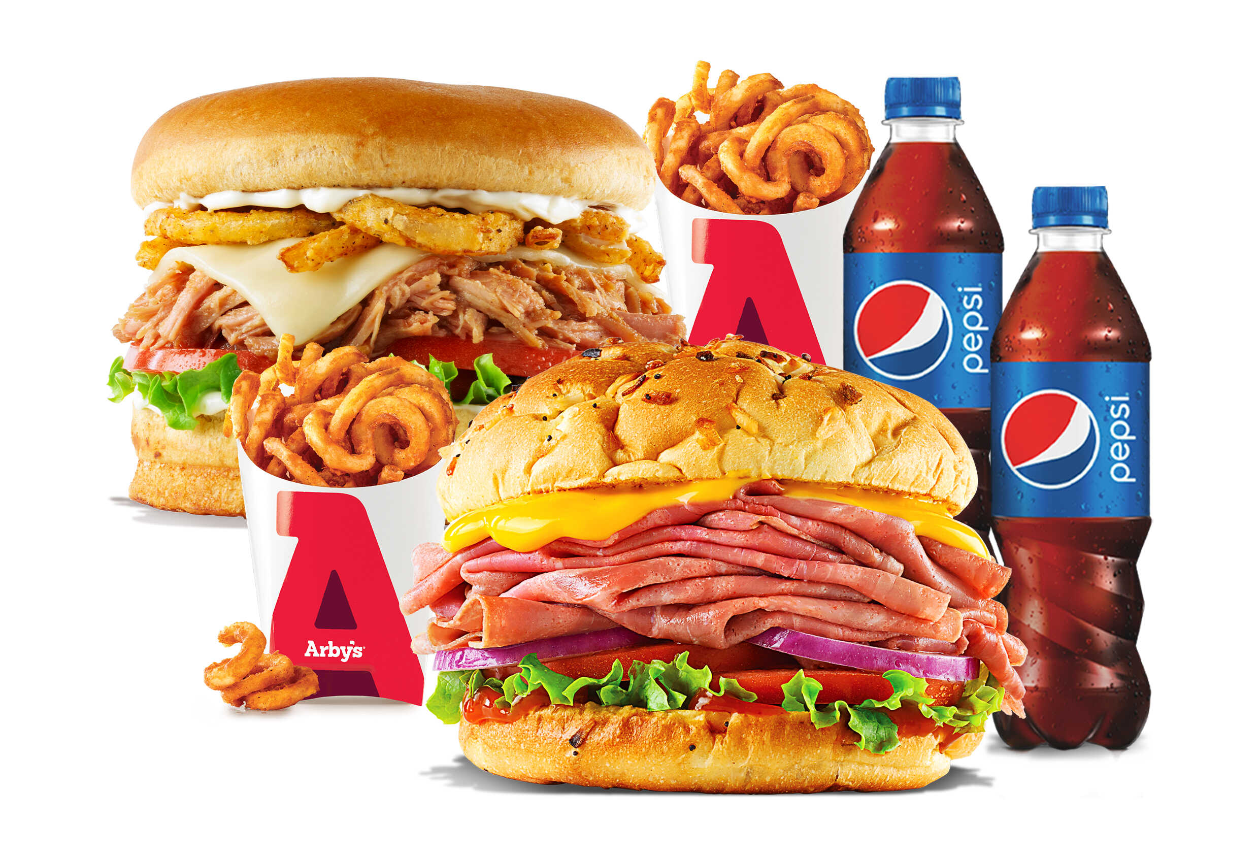 1 PulledPork+1 Beef&CheddarD +2Curly Fries+2 Pepsi