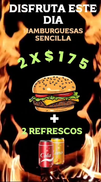 2 Hamburguesas Sencillas + 2 Refrescos