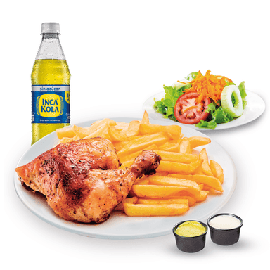 1/4 Pollo con Papas, Ensalada y Gaseosa Personal
