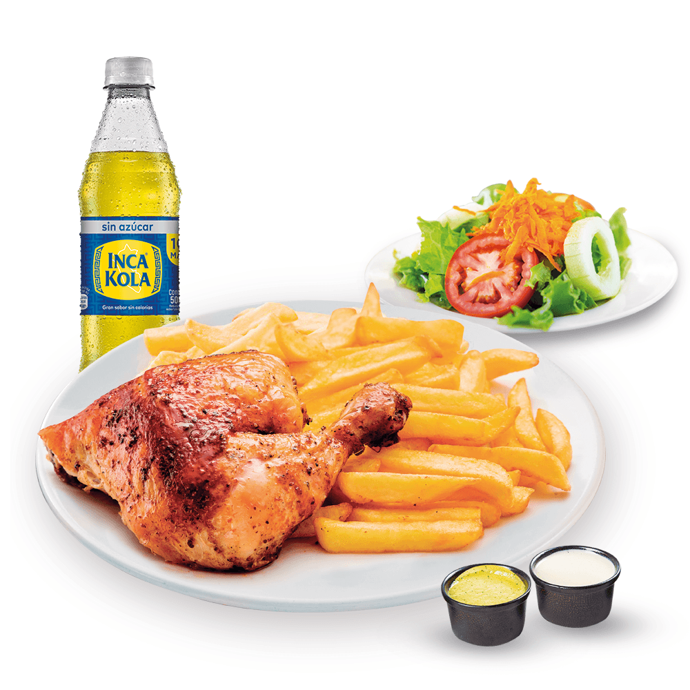 1/4 Pollo con Papas, Ensalada y Gaseosa Personal