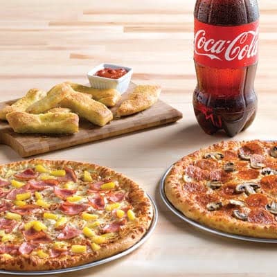 pizza grande38cm jamon con piña mitad peperoni