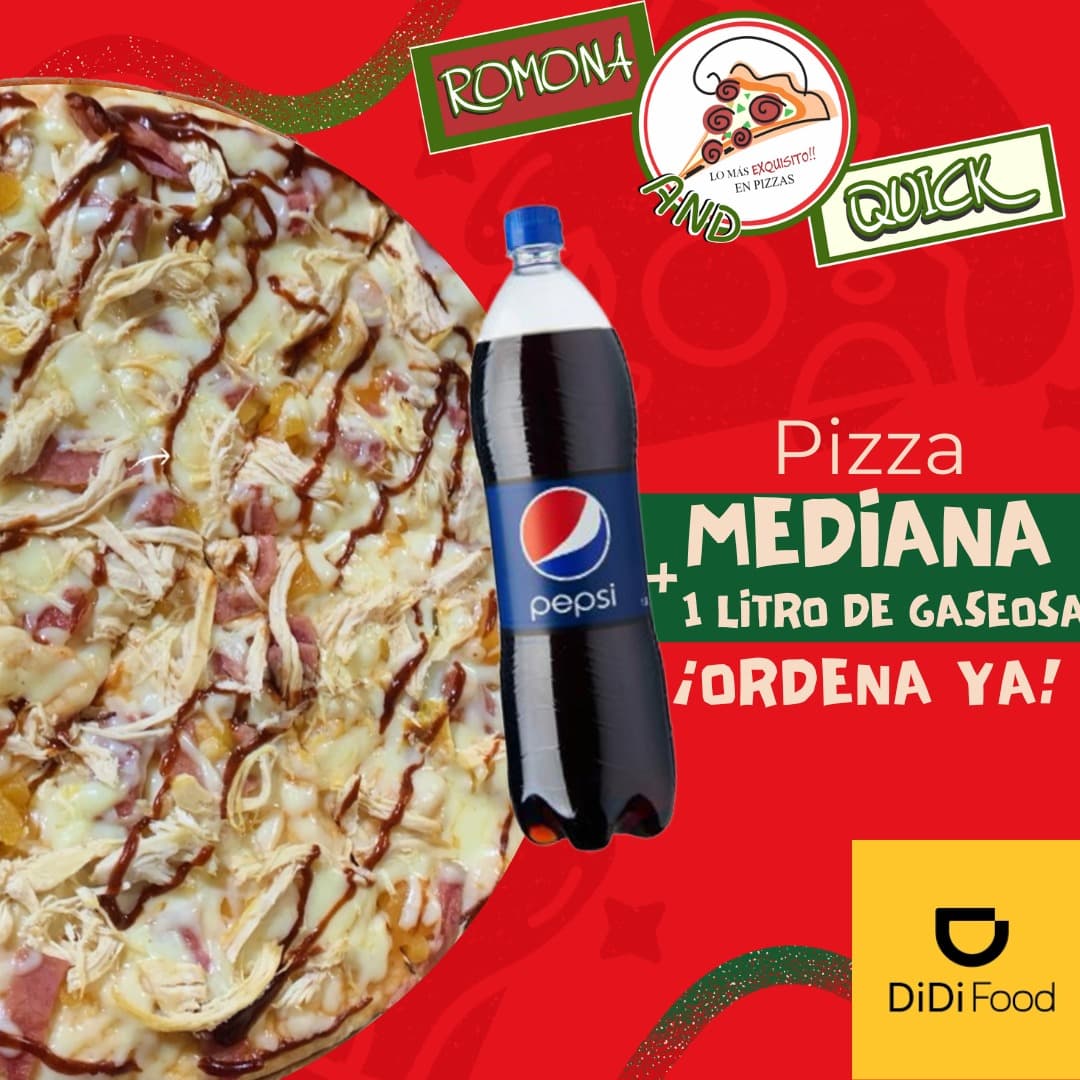 Pizza Mediana Clasica + Gaseosa Postobon 1Lt