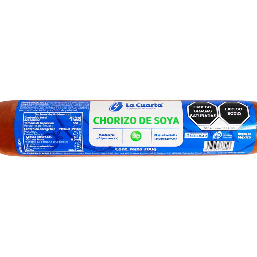 CHORIZO DE SOYA EN TRIPA LA CUARTA 200g