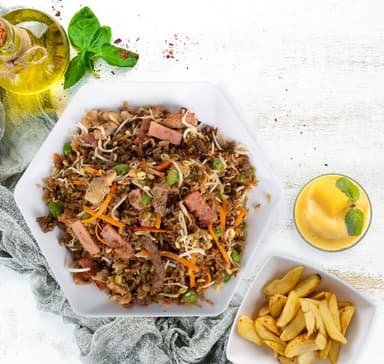 Arroz Mixto Carne Pollo y Jamon (2 personas)