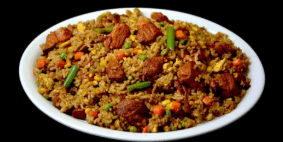 Cantones, Pollo Agridulce, Papas, y Refresco